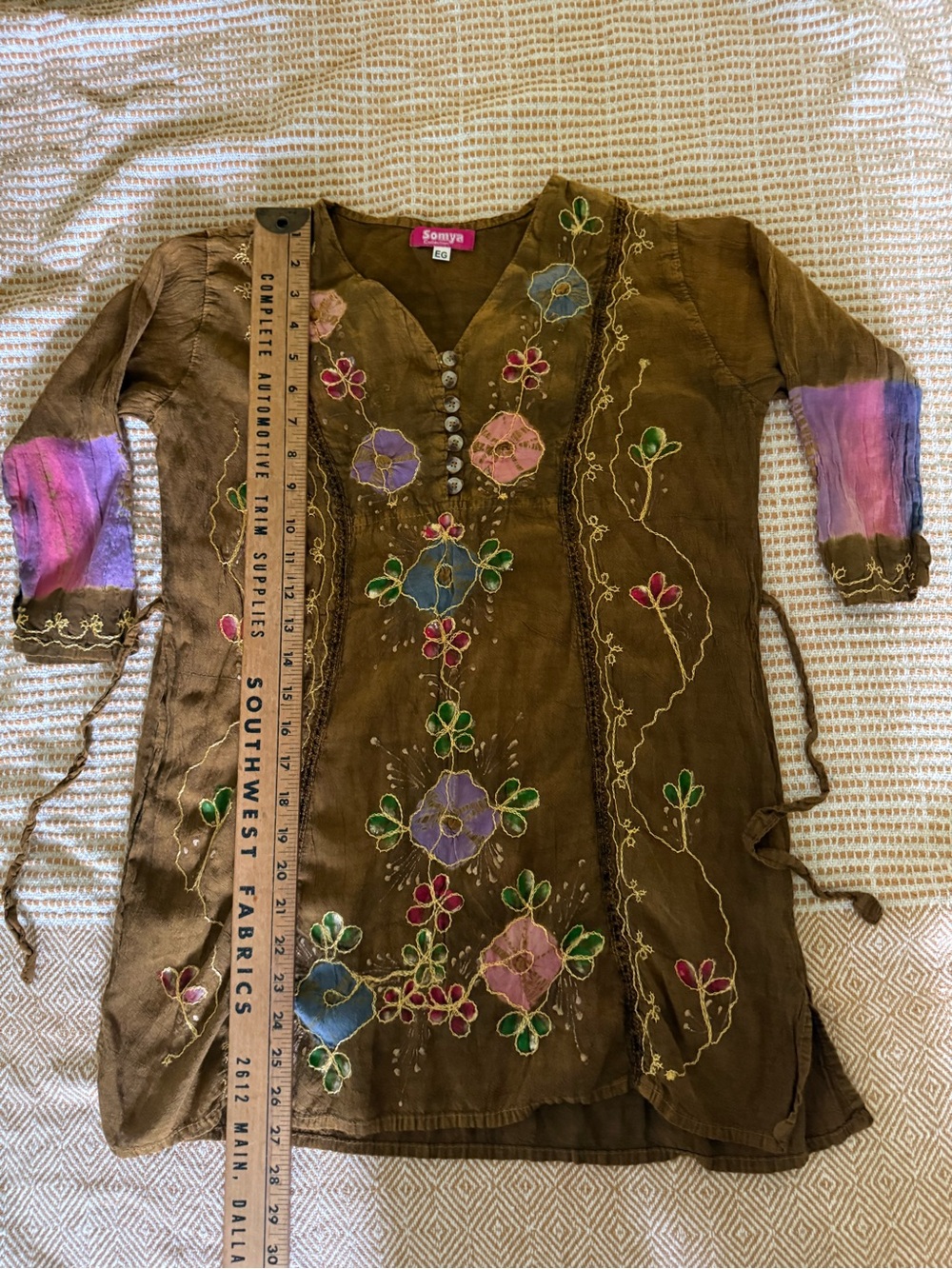 Vintage Somya Brown Embroidered Floral Tunic with Colorful Accents Y2K - Picture 12 of 12